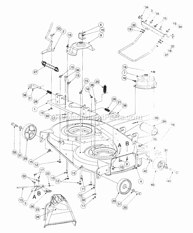 42-Inch Deck Assembly Diagram and Parts List for 2164 13A-264G100 Cub Cadet Lawn Tractor